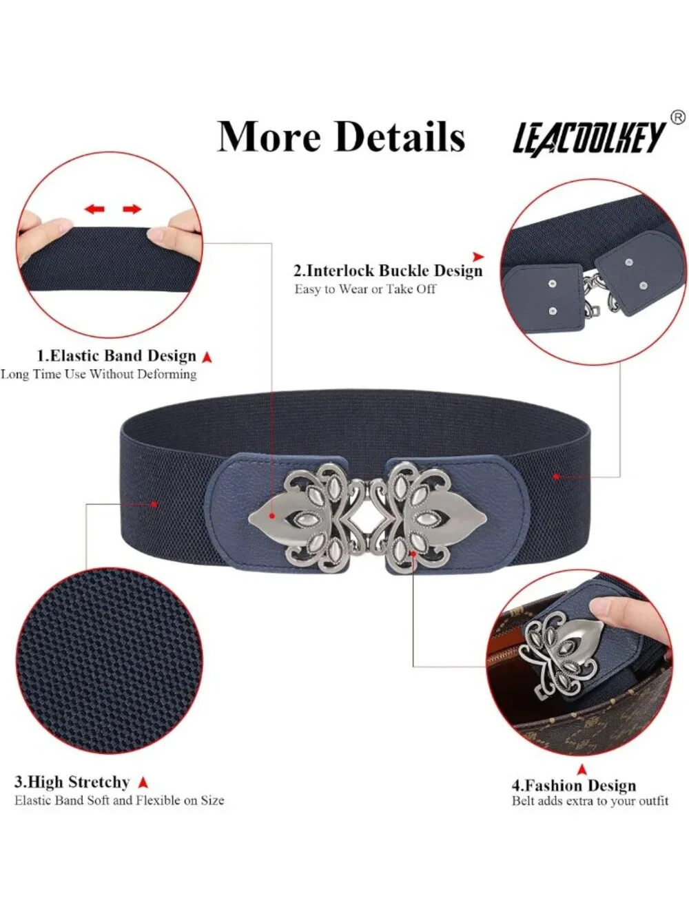 4 Pack Women's Wide Elastic Waist Belts - Plus Size Vintage Stretch Retro Buckle